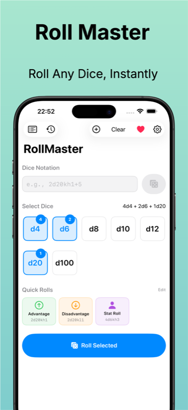 RollMaster main screen